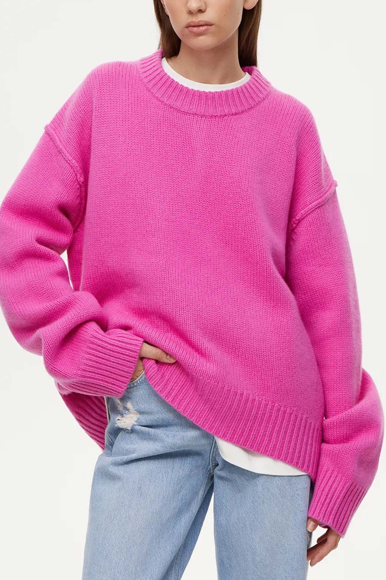 Carmen® | Round Neck Solid Color Pullover Sweater