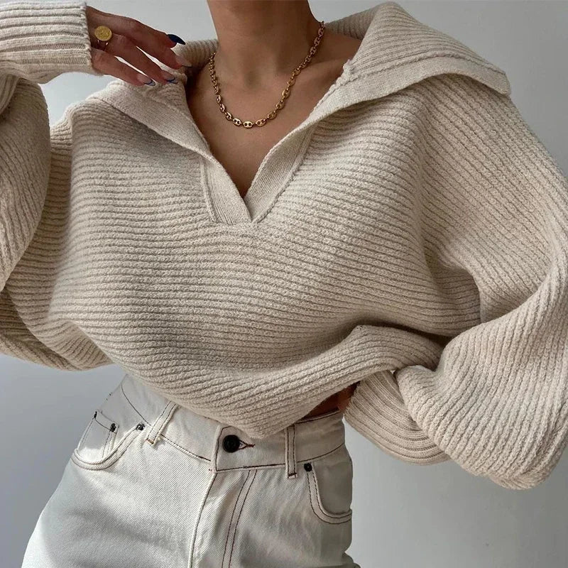 Ariana® | Stylish women's winter sweater with a modern lapel collar