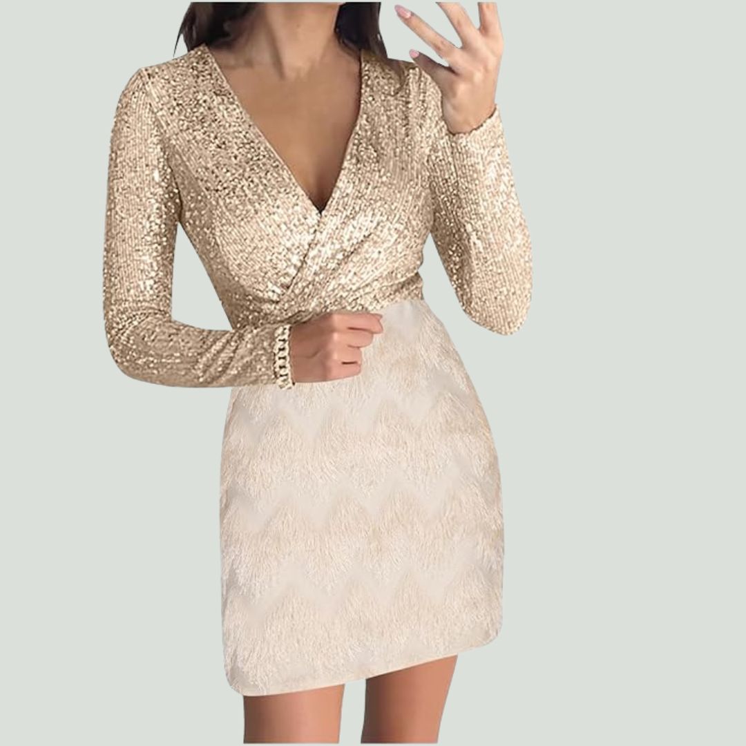 Amalberga® | Heidi-Mode Sequin Dress With V-Neck