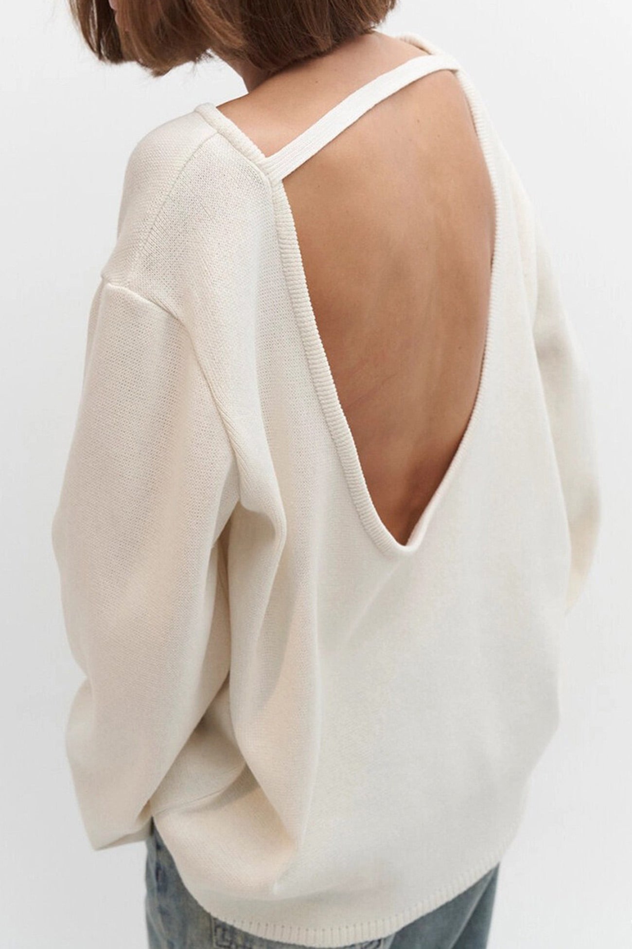 Elena® | Crew Neck Backless Cotton Sweater