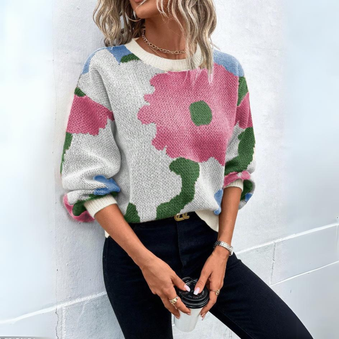 Cintia® | Color block abstract winter sweater