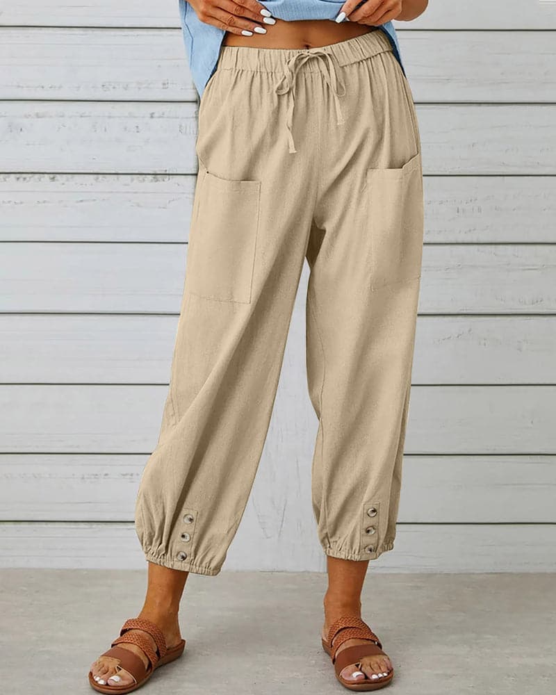Judith | Comfortable Cropped Pants with Elastic Waist and Pockets
