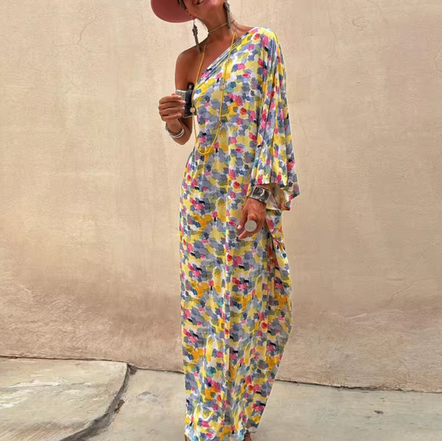 Ana® | Long dress with floral print and one shoulder