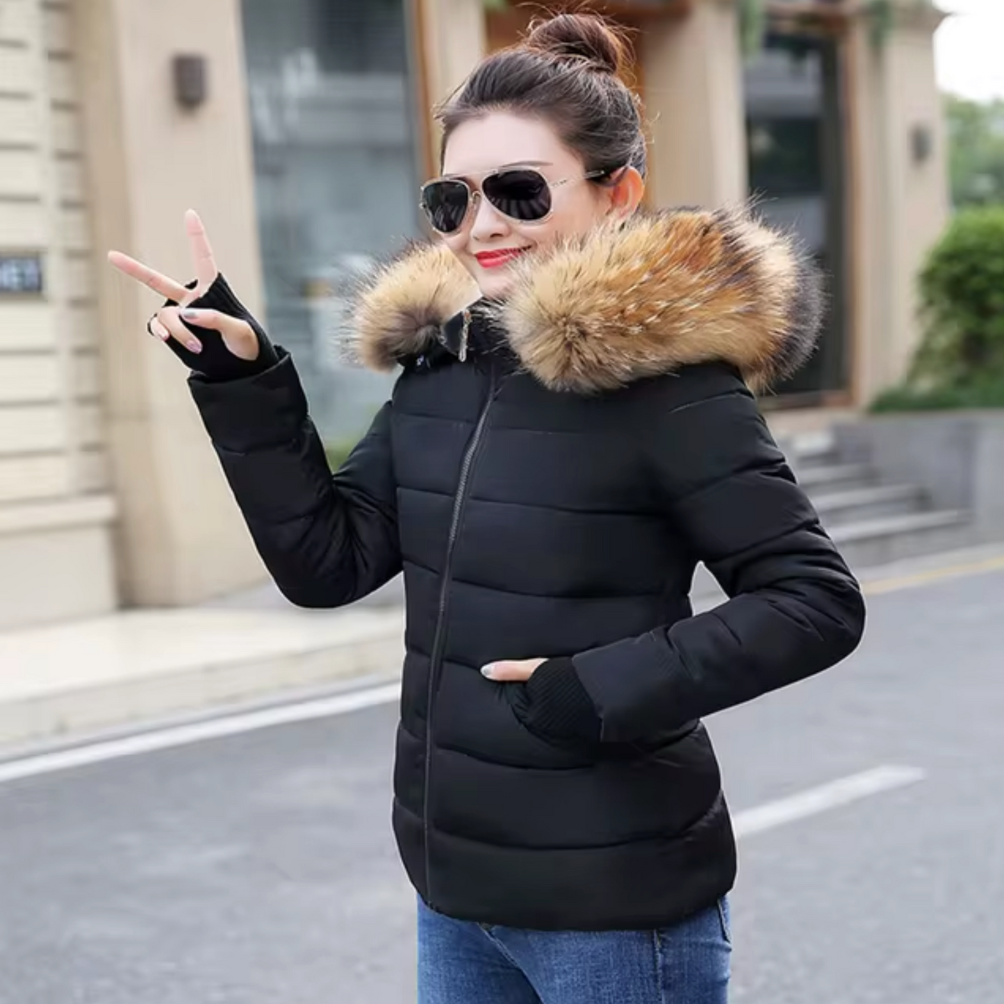 Deborah® | Jacket with hood and fur lining