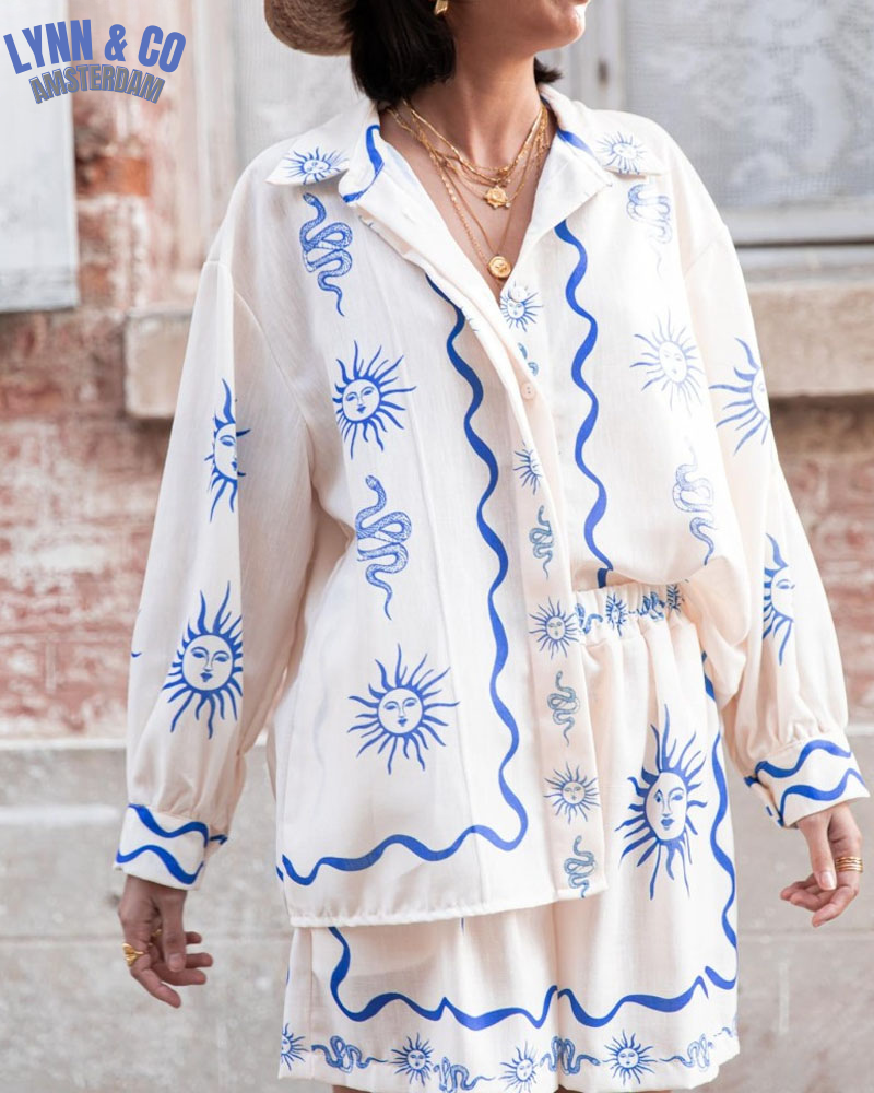 Celeste® | Elegant top with long sleeves and shorts