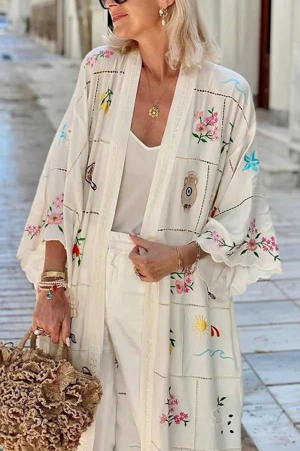 Bárbara® | Sunday Stroll Unique Plaid Print Long Sleeve Midi Cover Up