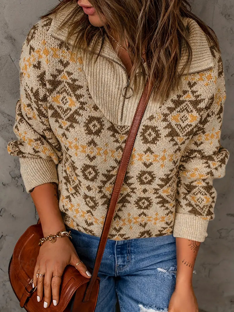 Dolores® | Women's sweater with pattern and puff sleeves