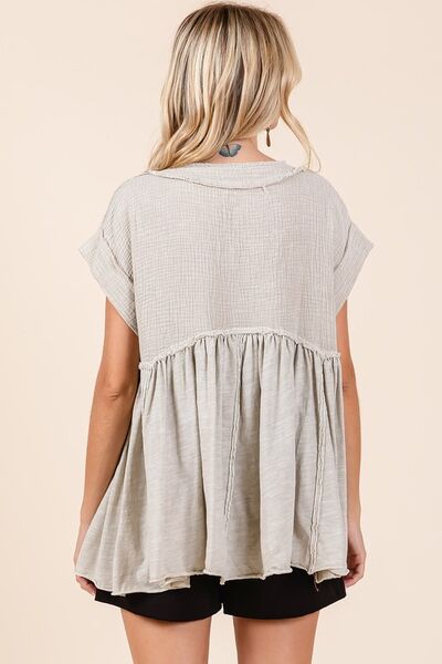 Dominica® | Mixed media babydoll short sleeve blouse