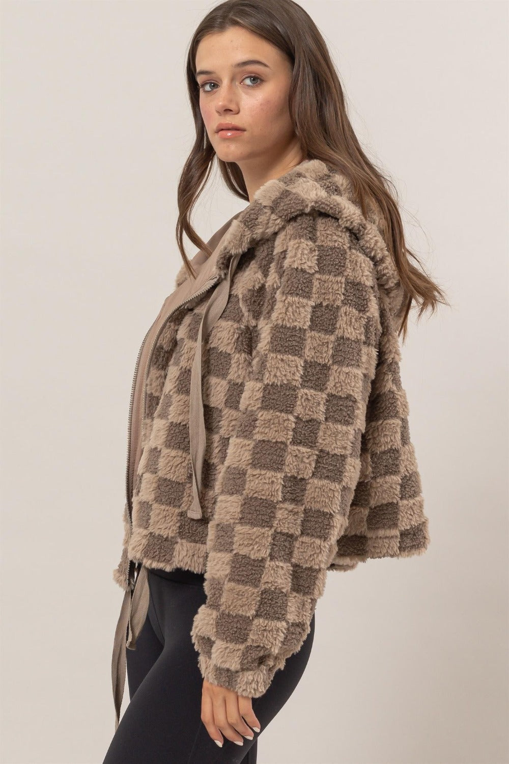 Birgit® | Checked Sherpa zip hoodie jacket