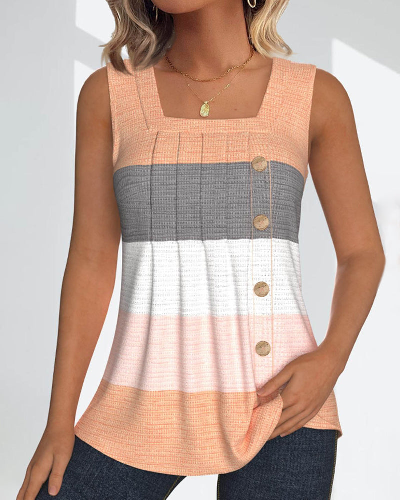 Dolores® | Striped tank top with buttons and pleats