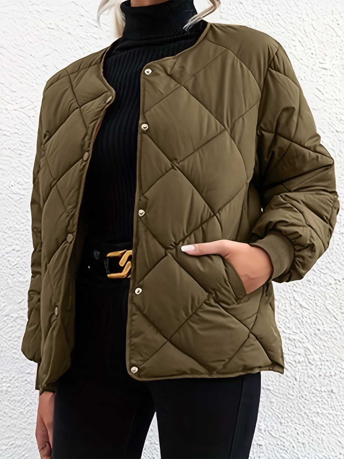 Antonella® | Long sleeve winter coat with bubble structure and snap buttons