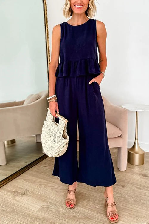 Allison® | Sleeveless ruffle top and wide leg pants set