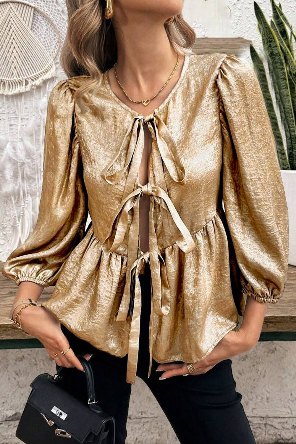 Carina® | Knotted blouse with three-quarter sleeves and peplum