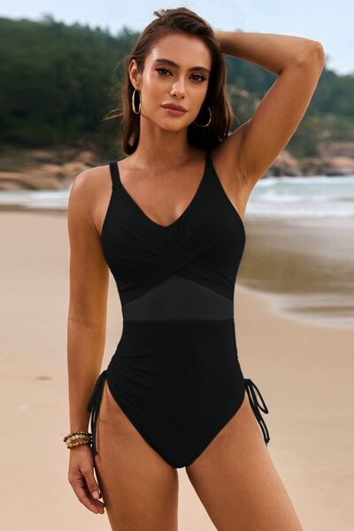 Anita® | One-piece swimsuit with ruffled drawstring and V-neck