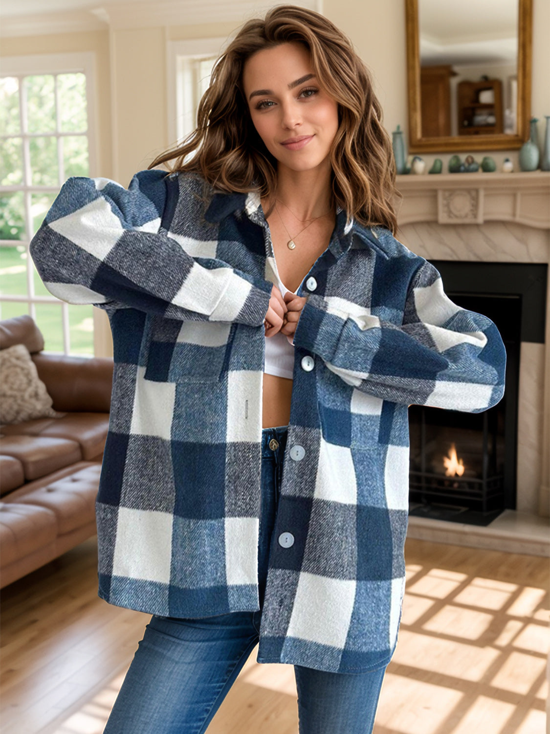 Camila® | Checked long sleeve jacket with buttons