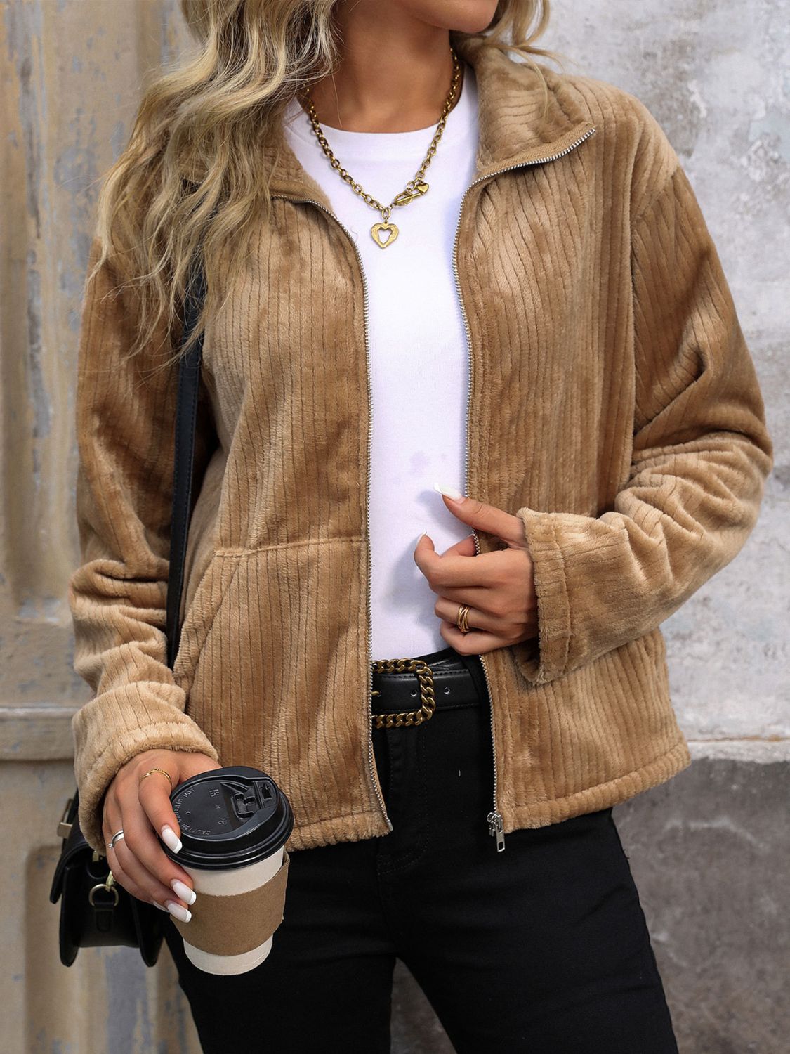 Claudette® | Perfee long sleeve jacket with zip and collar collar