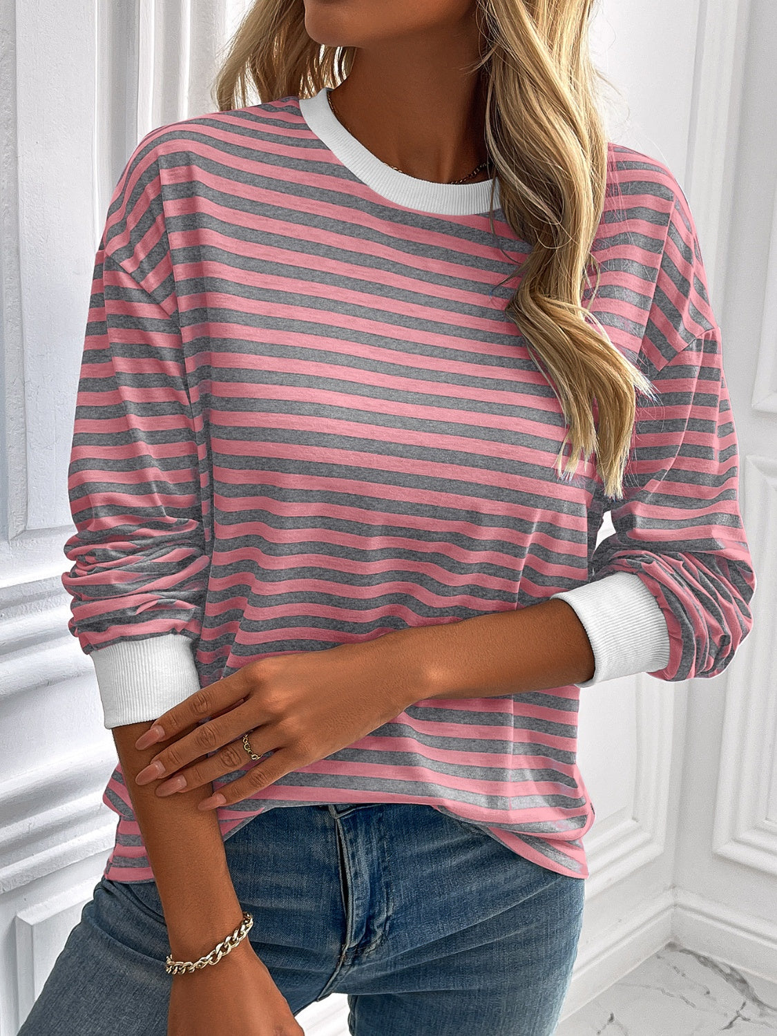 Constance® | Ivy Lane striped long sleeve crew neck sweatshirt