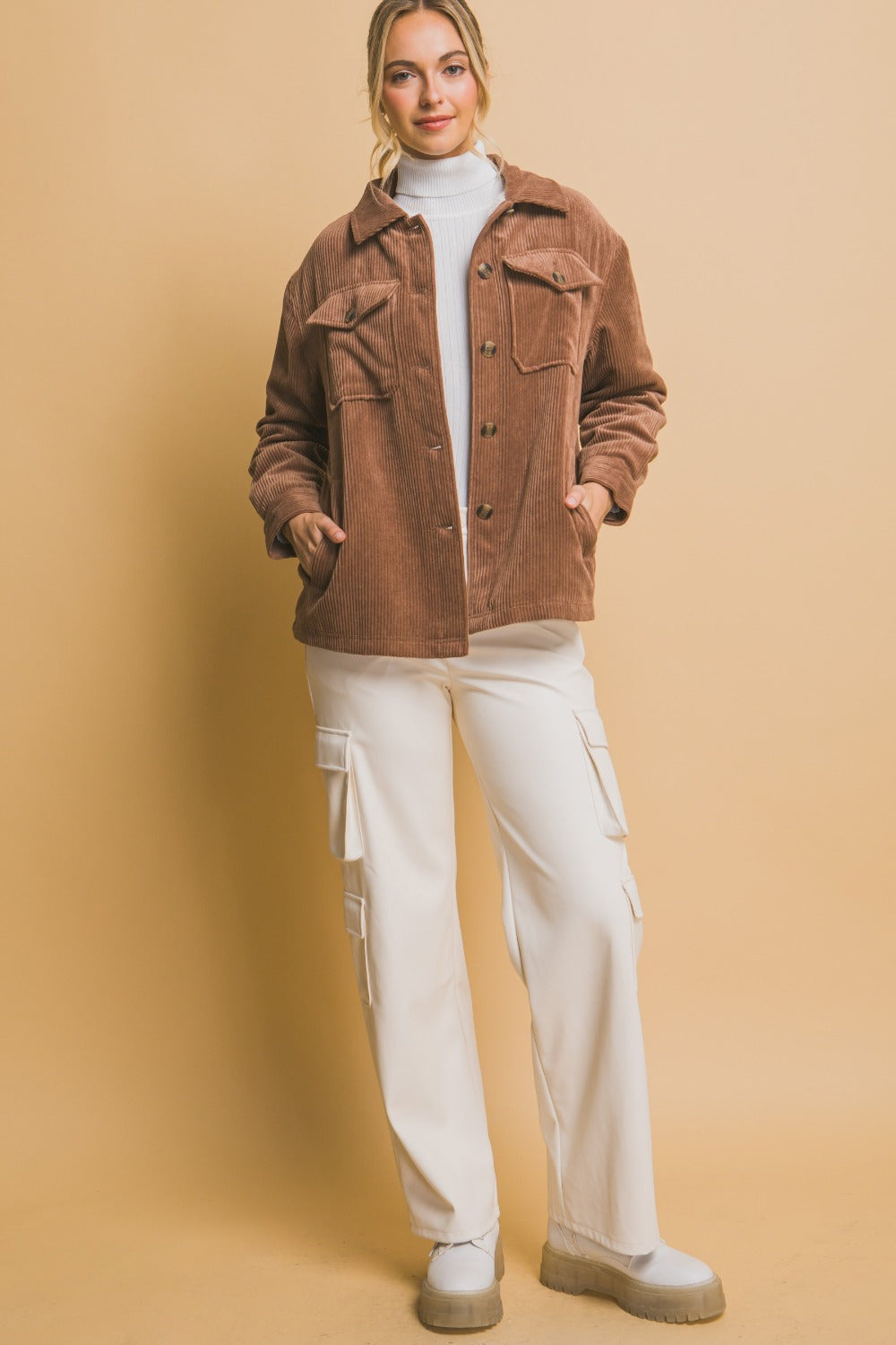 Brenda® | Love Tree corduroy jacket with buttons and Sherpa interior