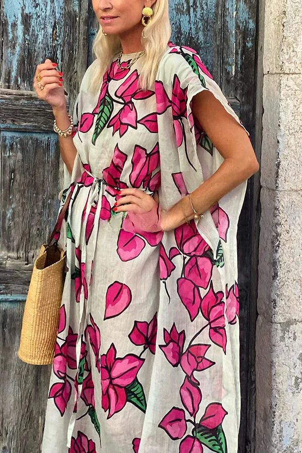 Chloe® | Loose floral print maxi dress with dolman sleeves and belt
