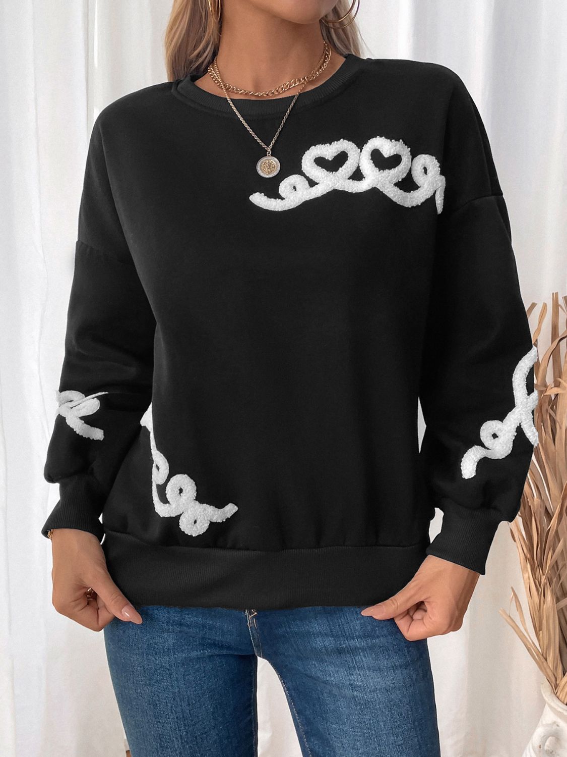 Carla® | Perfee Heart crew neck long sleeve sweater