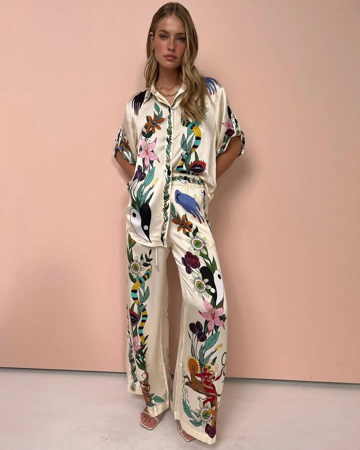Diana® | Graffiti print satin two piece set for women
