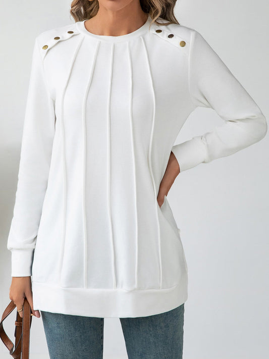 Andrea® | Long-sleeved blouse with a side slit and a round neckline