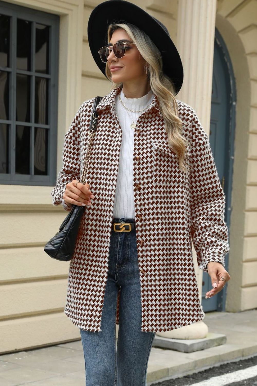 Anika® | Houndstooth coat with buttons and dropped shoulders