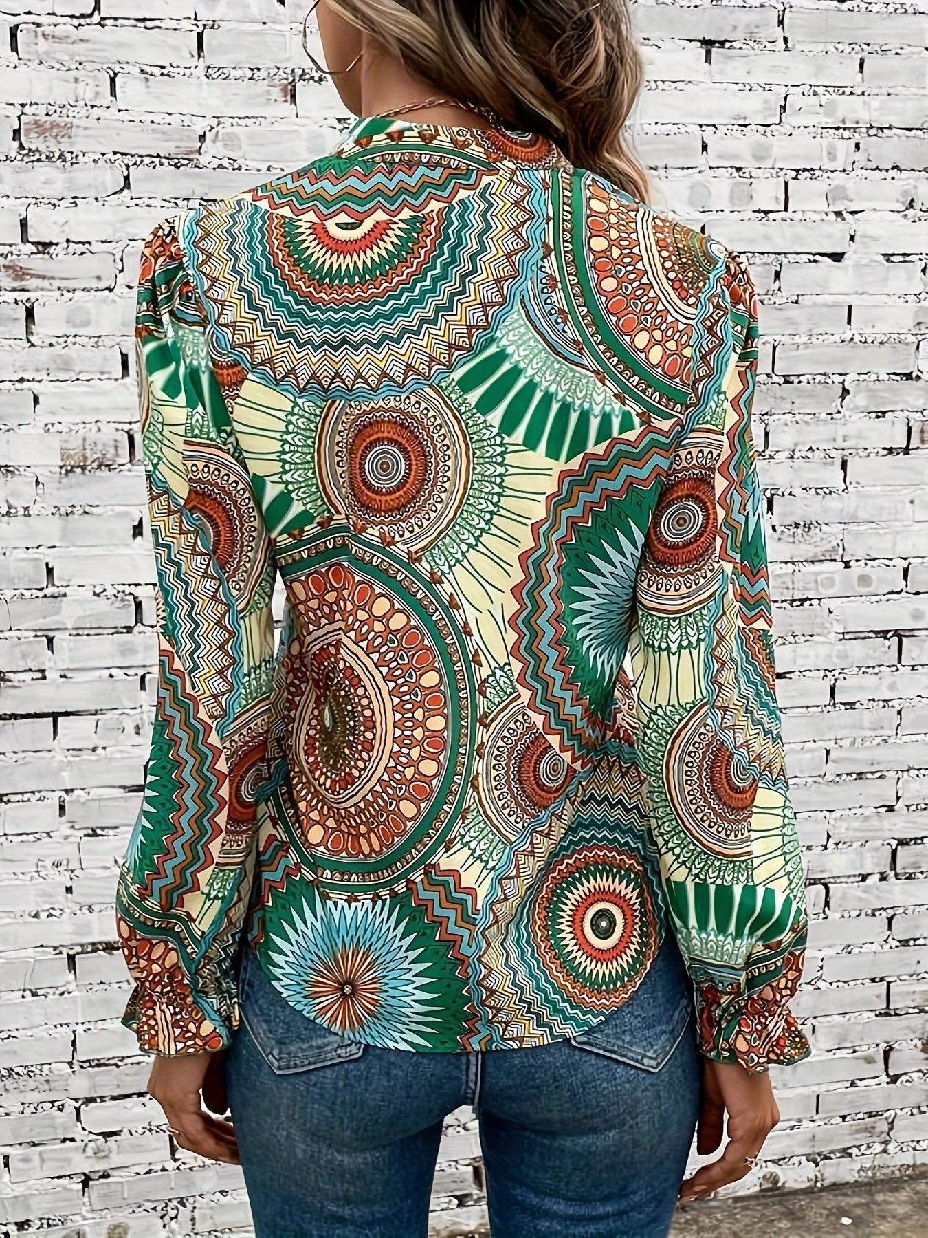Brendon® | Floral Pattern V-Neck Blouse For Spring/Autumn