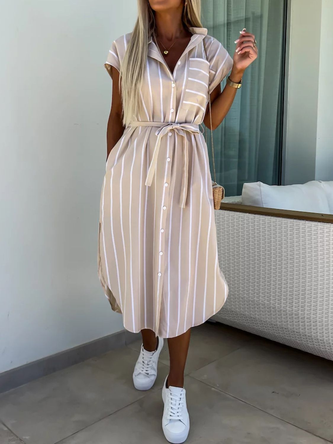 Charlotte® | Elegant Striped Midi Dress With Buttons