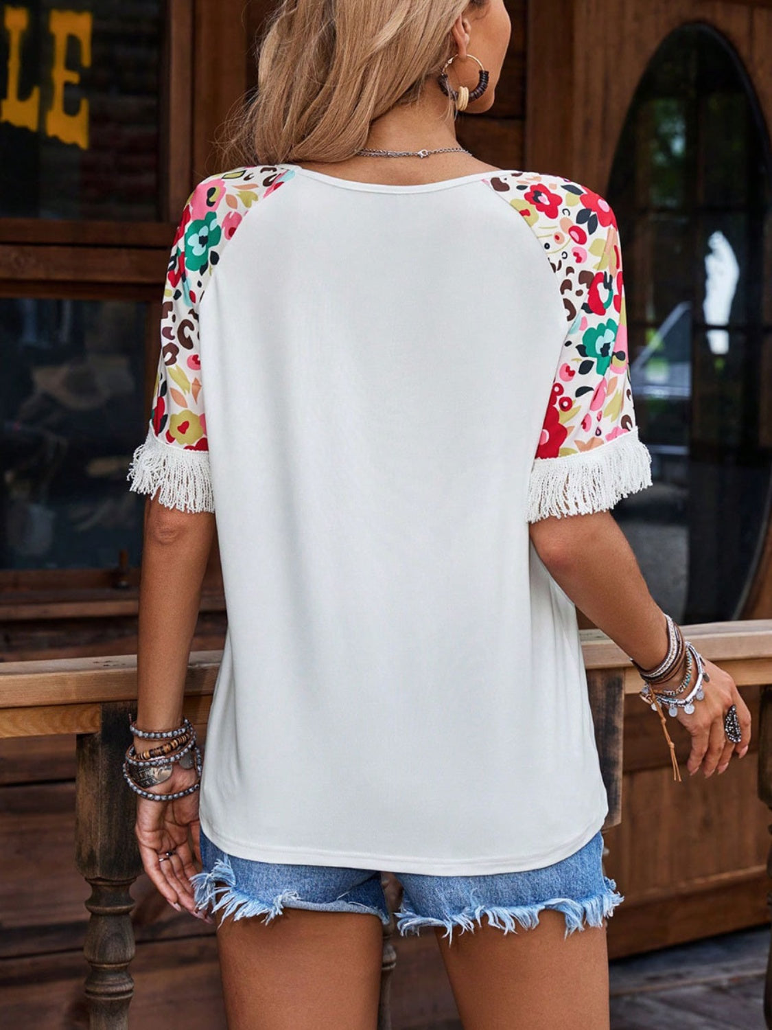 Dayana® | Half-sleeved T-shirt with a crew neck and fringes