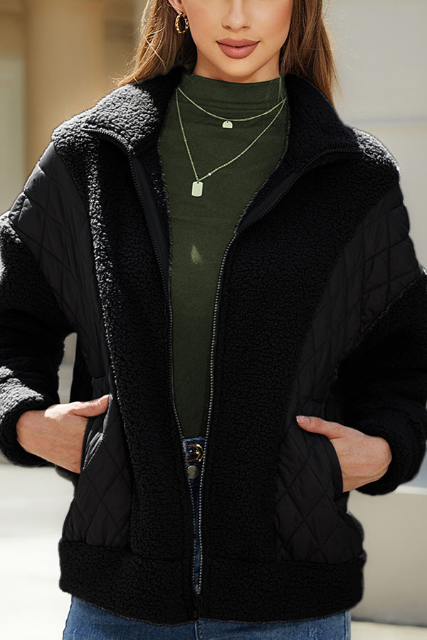 Blanca® | Fashion long sleeve cardigan zipper plush patchwork women's jacket
