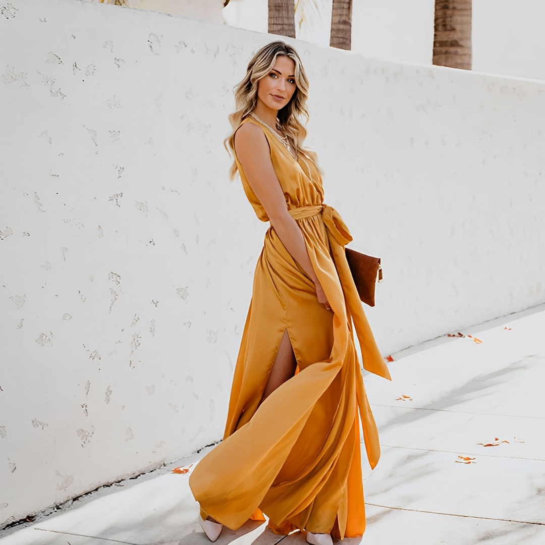 Melissa | Elegant Maxi Dress with Waist Belt for Special Occasions