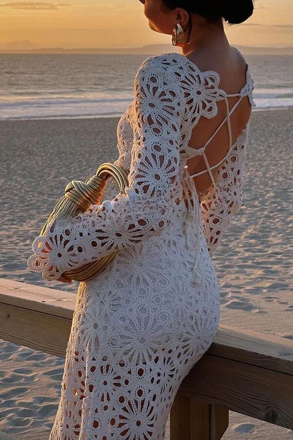 Catalina® | Forever Sunsets crochet back lace-up coverup maxi dress