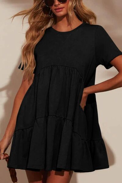 Aranza® | Tiered, short-sleeved, crew-neck mini dress