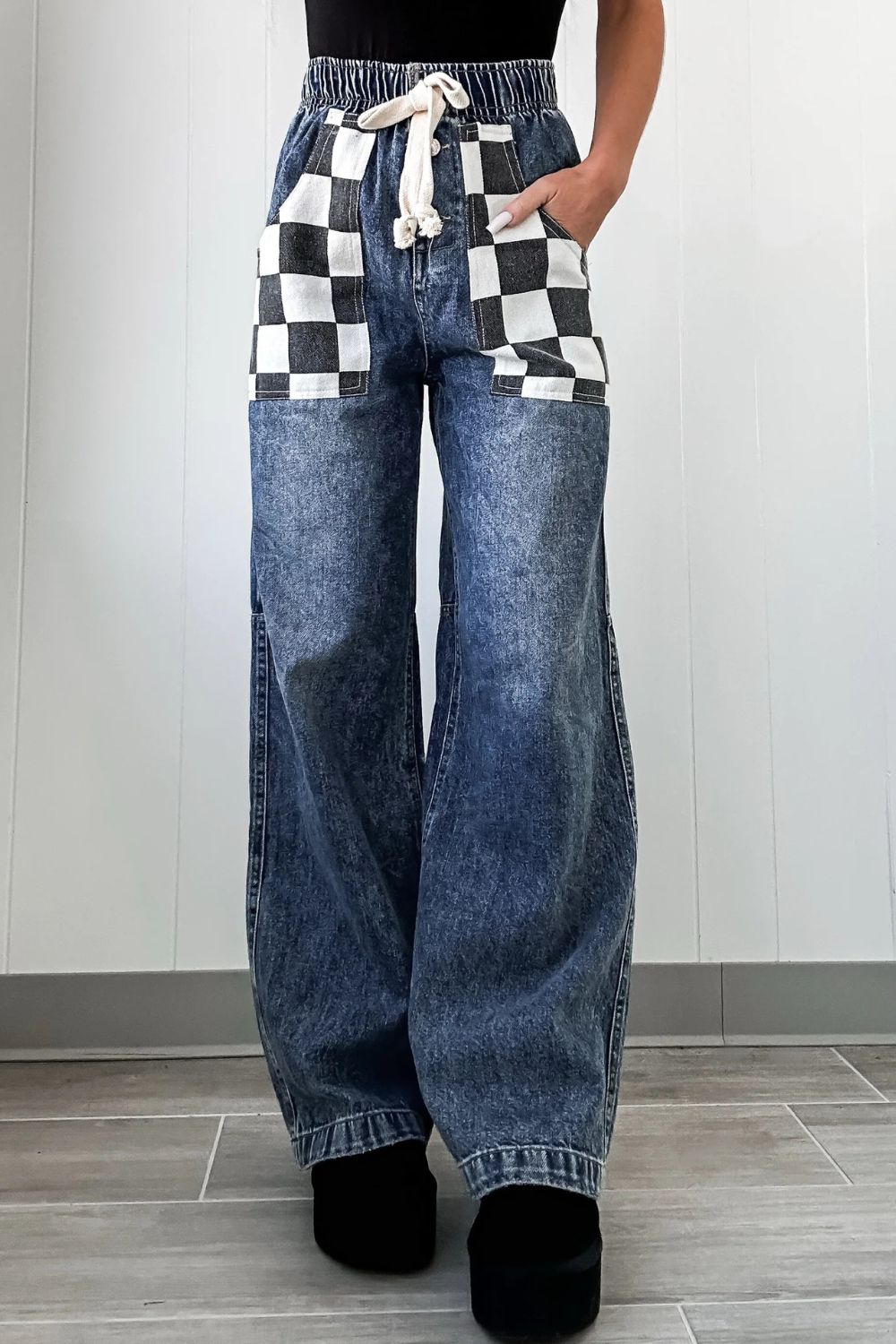 Dorotea® | Checked wide leg jeans