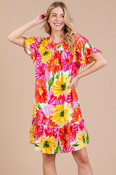 Cordelia® | Short sleeve dress with floral pattern and ruffles