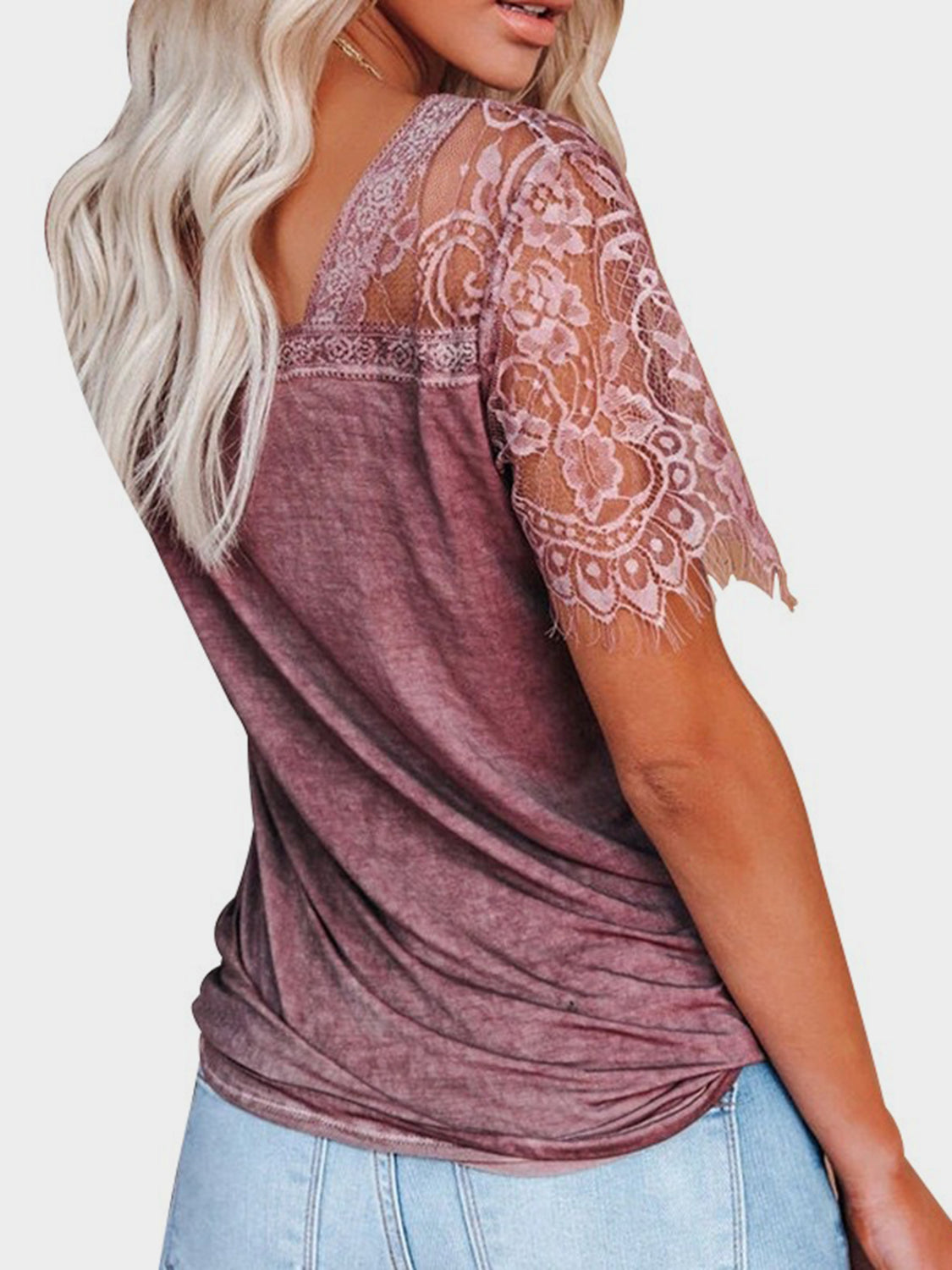 Barbara® | Short-sleeved lace patchwork V-neck T-shirt