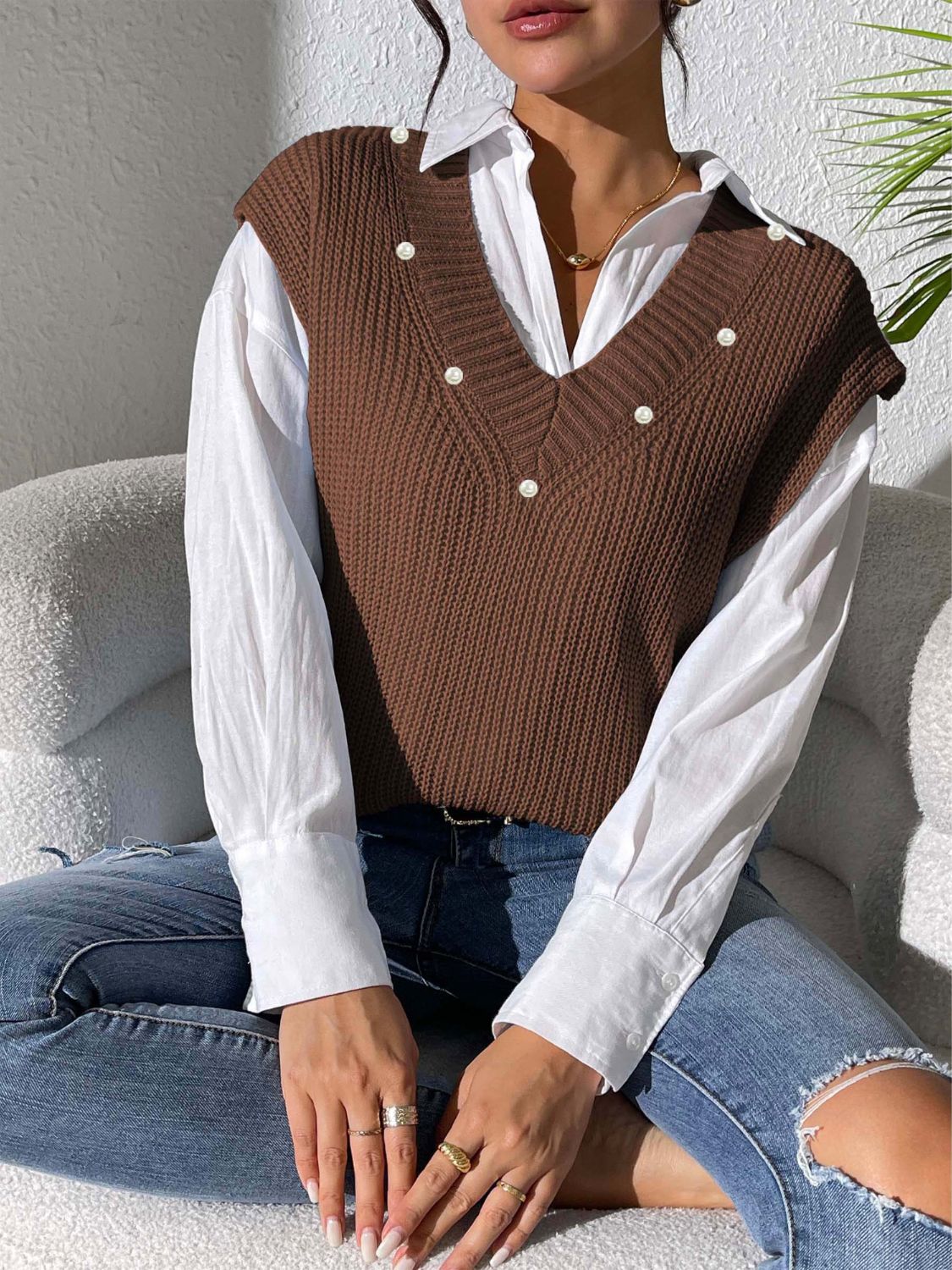 Beatriz® | Beaded V-neck sweater vest