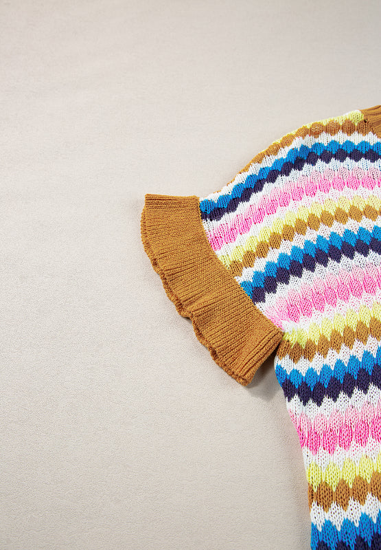 Delia® | Contrast short sleeve sweater with a crew neck