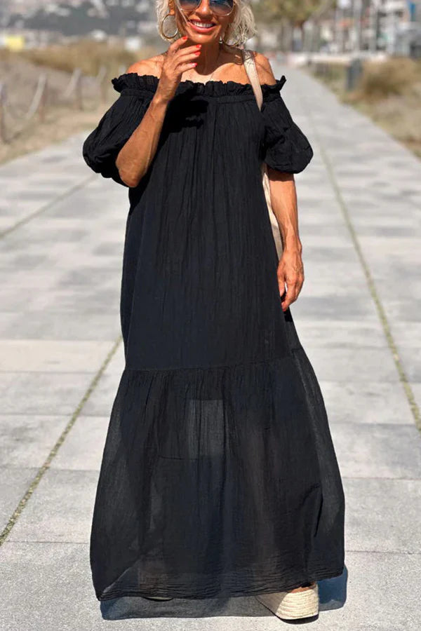 Dolores® | Off-the-shoulder A-line maxi dress with linen blend ruffles and puff sleeves