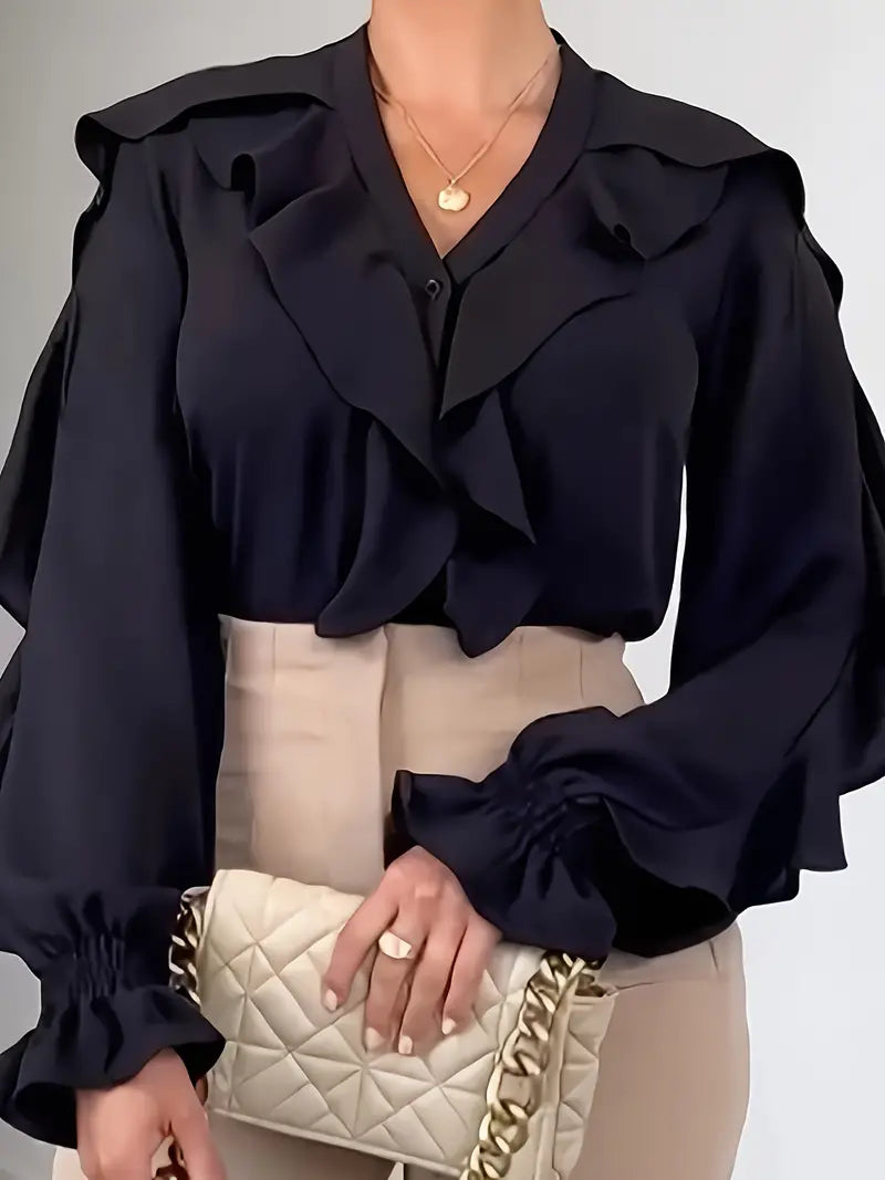 Bronny® | Elegant Blouse With Long Sleeves, Ruffle Details And V-Neck