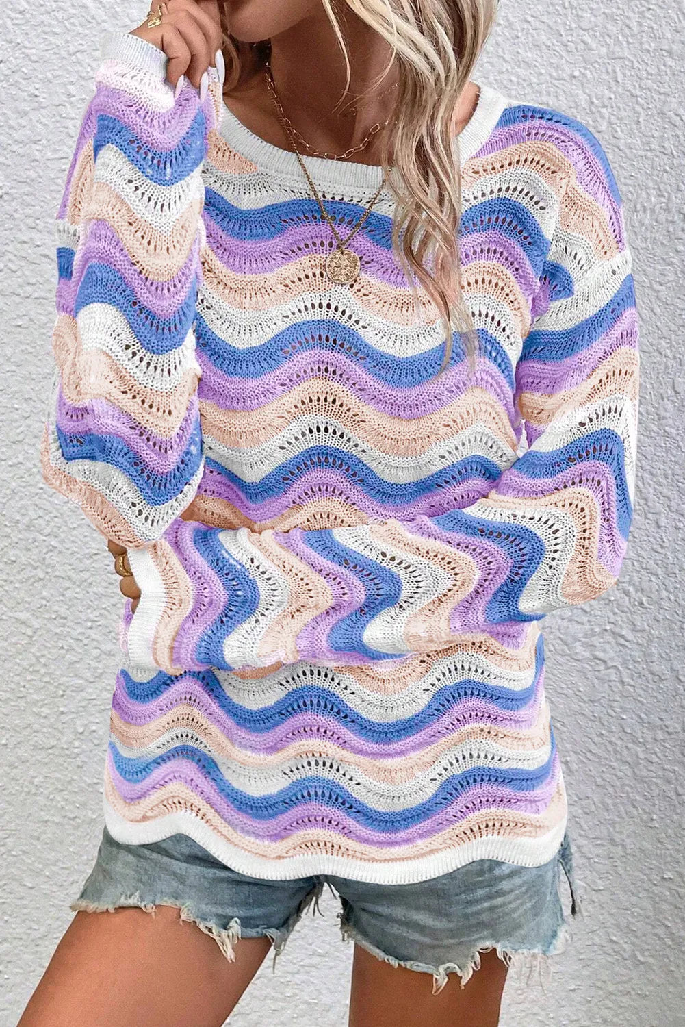 Elisa® | Long-sleeved sweater with contrasting wavy stripe