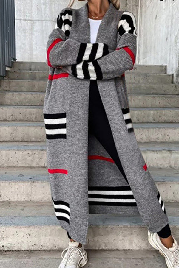Amanda® | Casual Street Striped Patchwork V Neck Outerwear