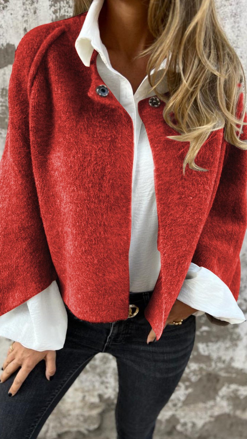 Cristina® | Wool coat for women with a round neck and long sleeves