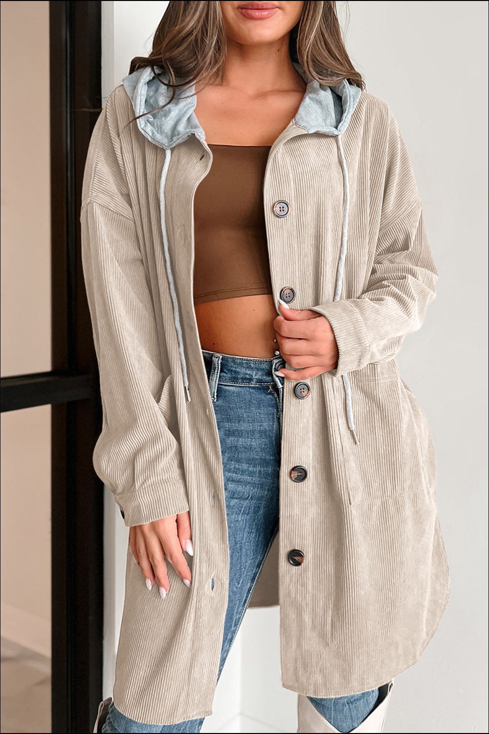 Belinda® | Long sleeve hooded jacket with drawstring and buttons