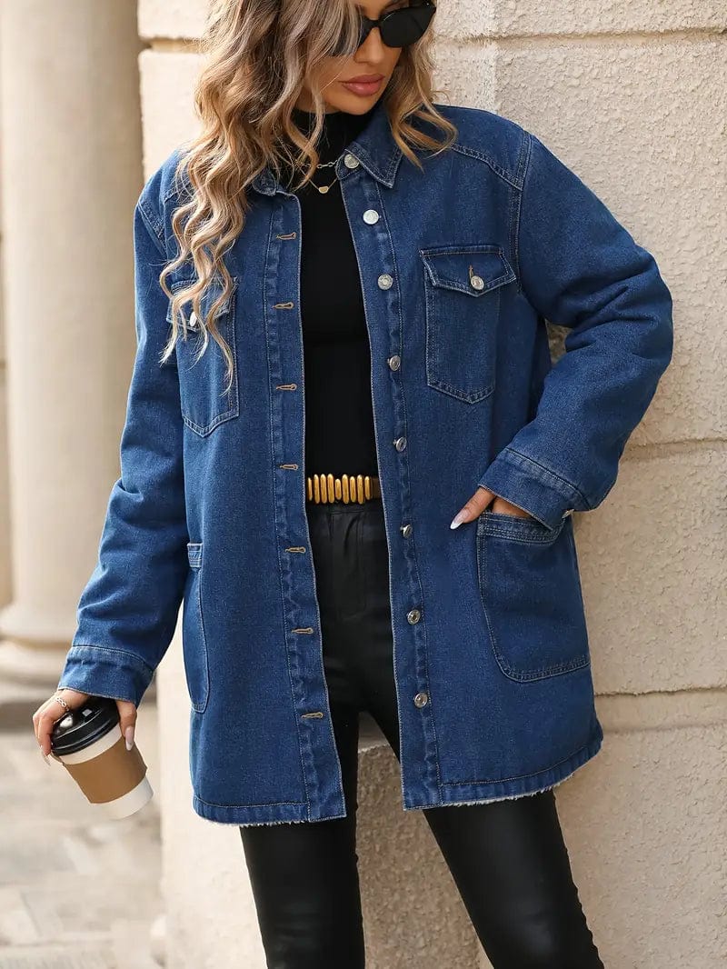 Carina® | Mid-length fleece denim jacket