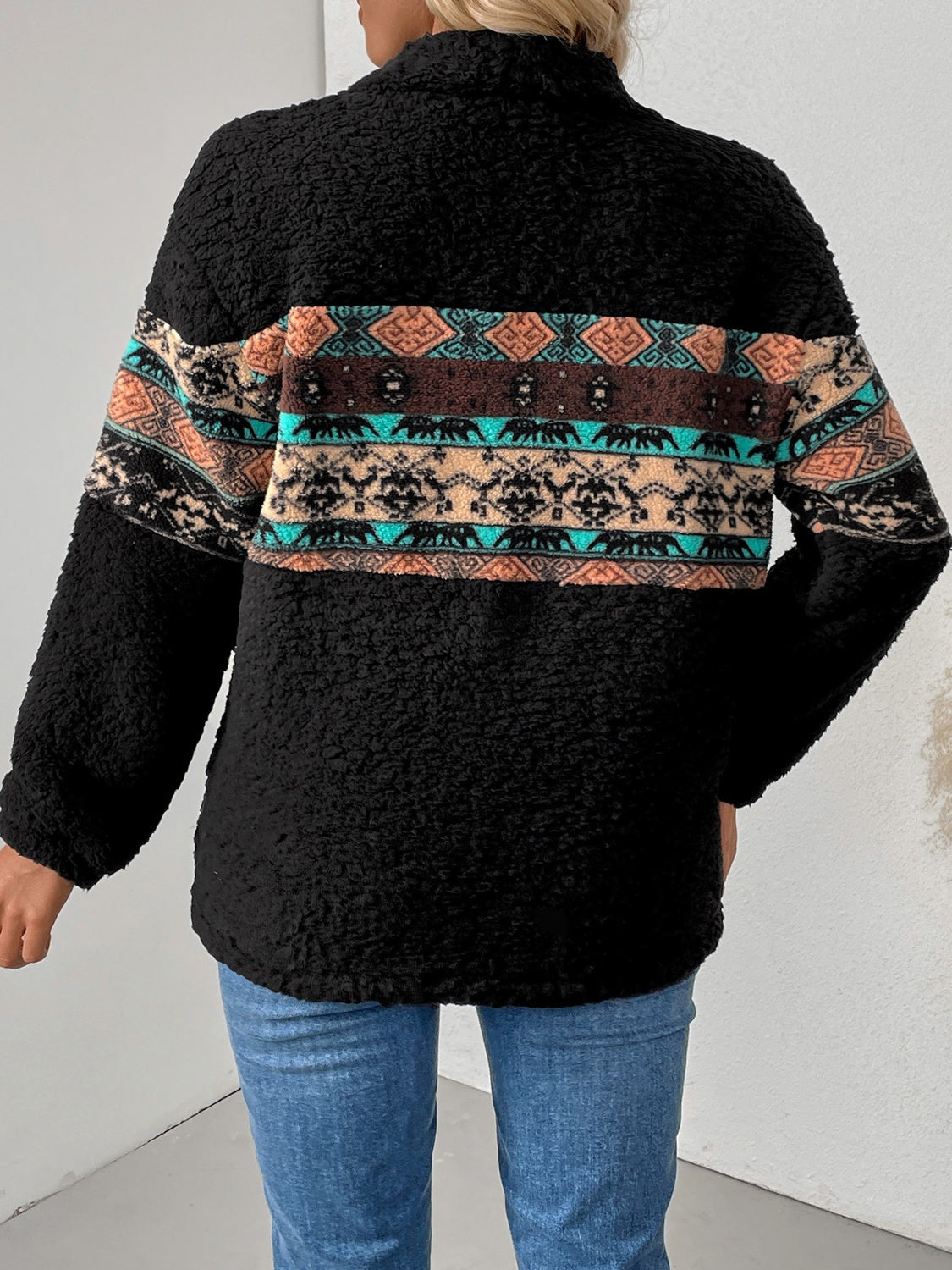 Cristina® | Geometric quarter zip long sleeve sweatshirt
