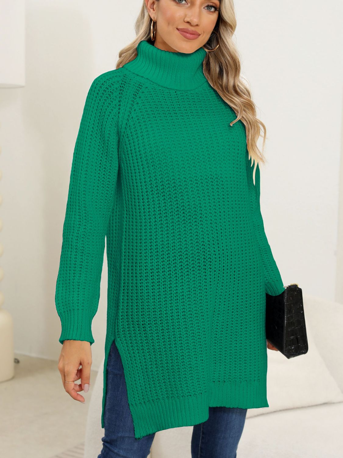Anke® | Turtleneck sweater with slit and long sleeves