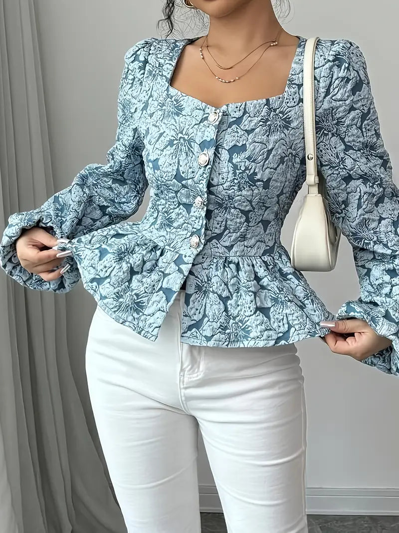 Bertila® | Elegant Blouse With A Floral Pattern And Puff Sleeves