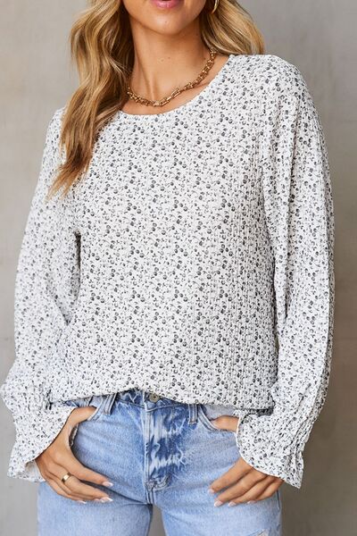 Clara® | Printed blouse with flounced sleeves and a round neckline